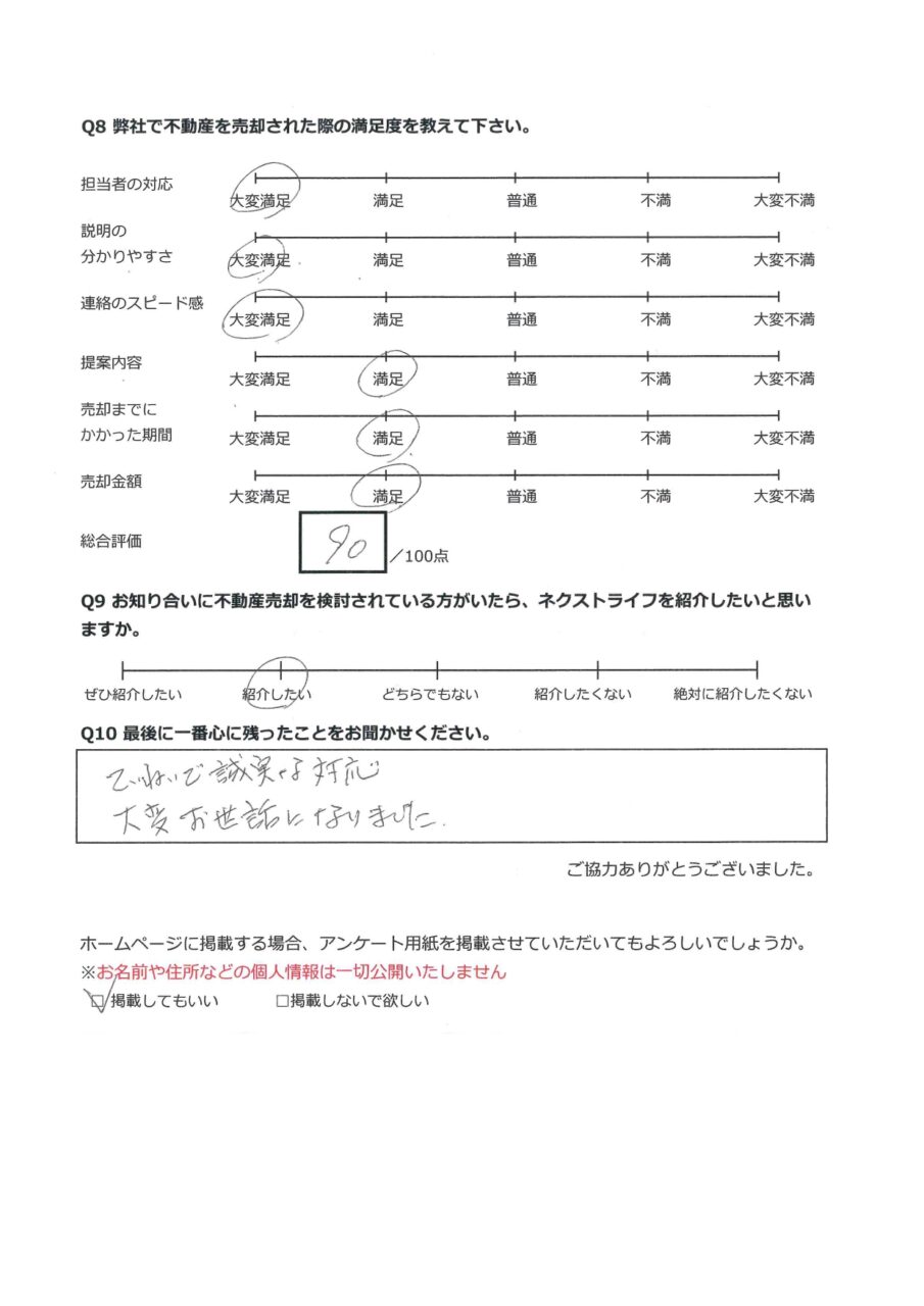 倉敷市西坂　土地 アンケート裏面