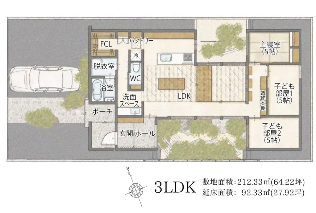 ナチュラルハウス　浅口郡里庄町　新築住宅 間取り図