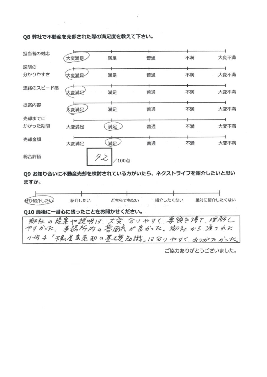 浅口郡里庄町新庄　土地 アンケート裏面