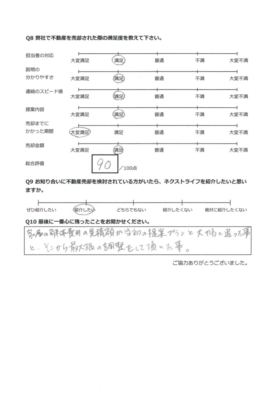 倉敷市倉敷ハイツ　土地 アンケート裏面
