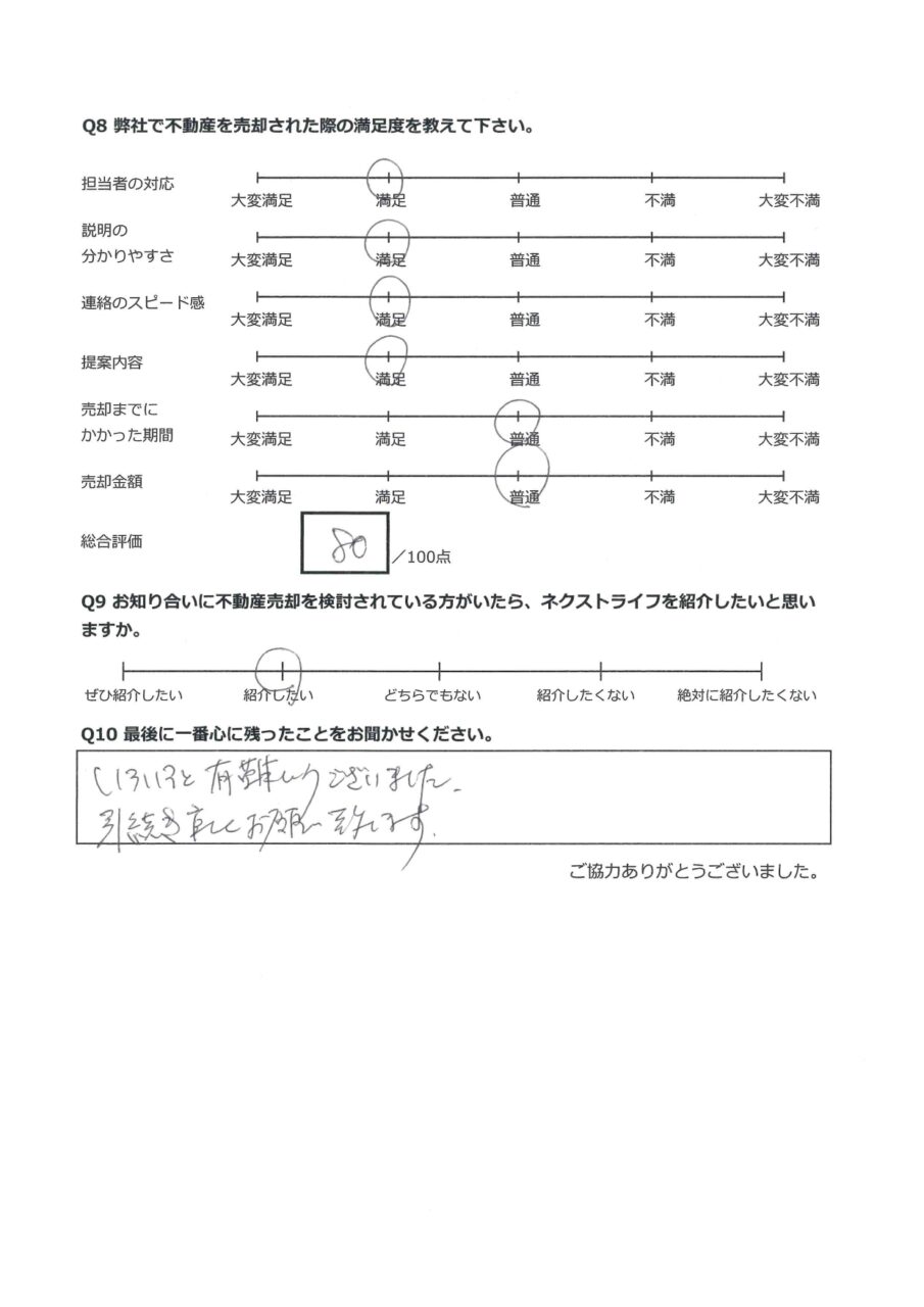 福山市川口町　土地 アンケート裏面