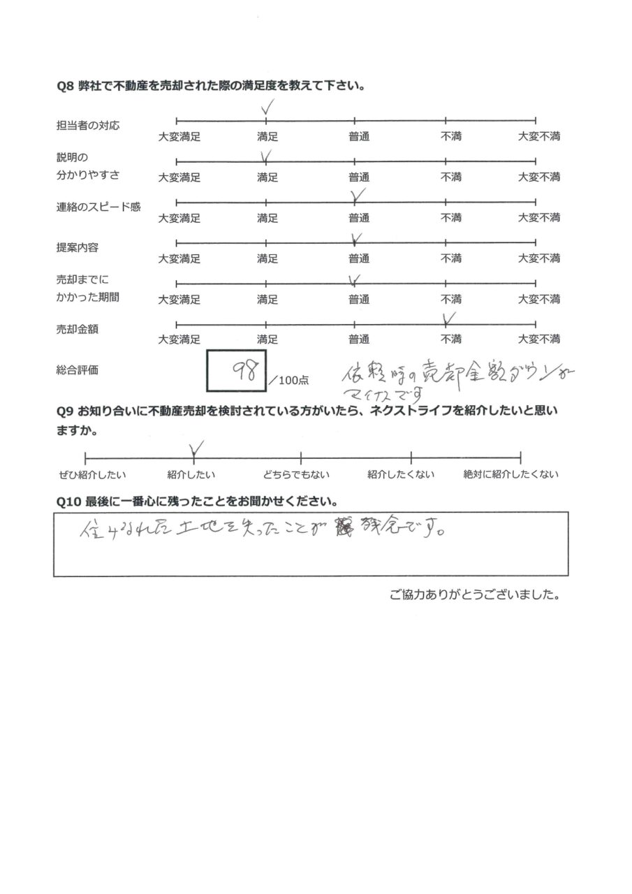 倉敷市真備町有井　土地 アンケート裏面