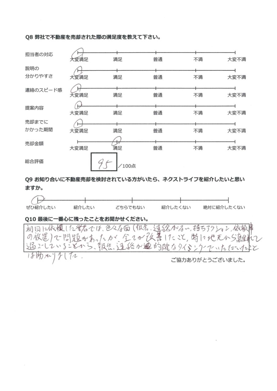 倉敷市真備町箭田　土地 アンケート裏面