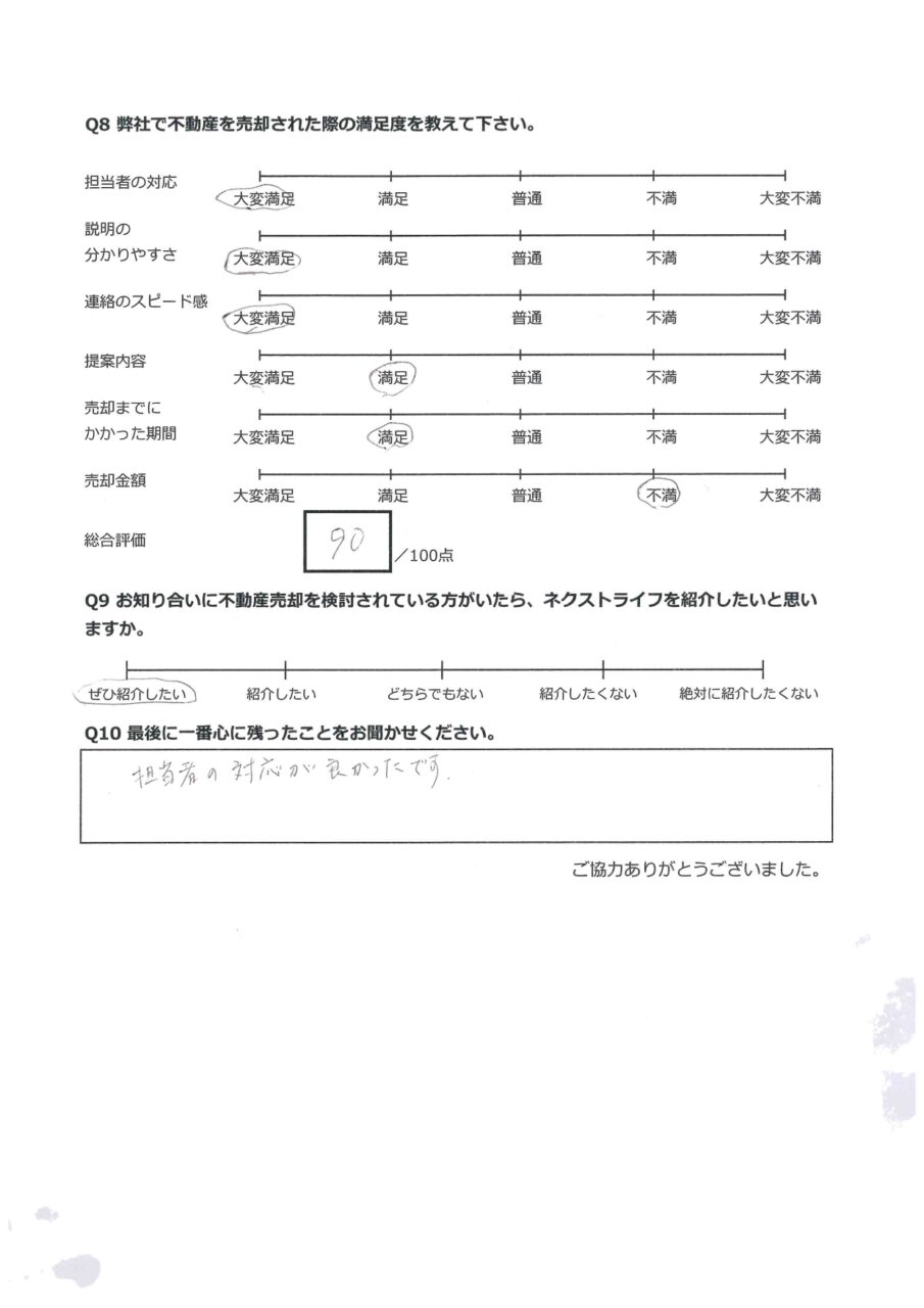 相続を受けて不動産売却できた【倉敷市船穂町船穂】 アンケート裏面