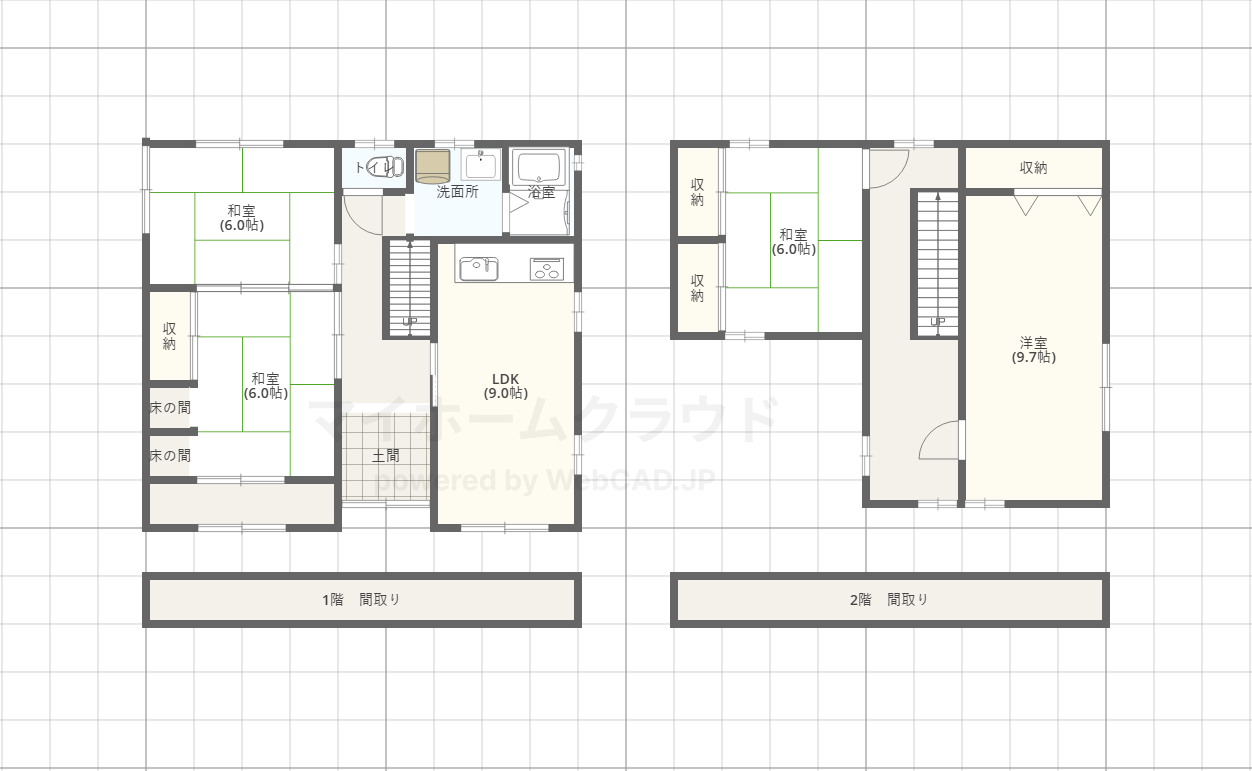 【井原市下出部町】井原市中心部の中古住宅 間取り図