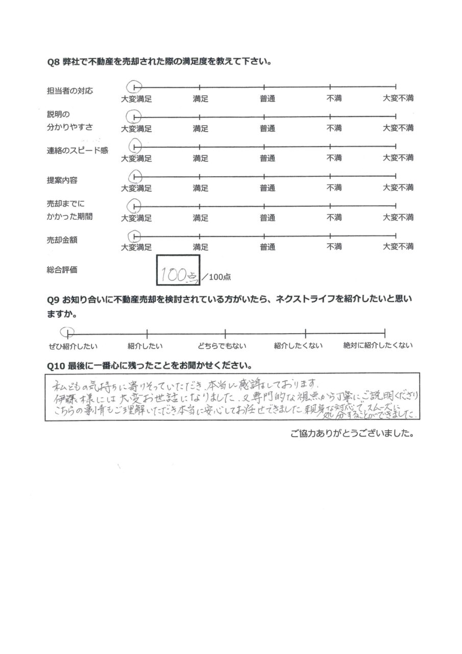 丁寧な対応に仕事も早い【倉敷市真備町箭田】 アンケート裏面