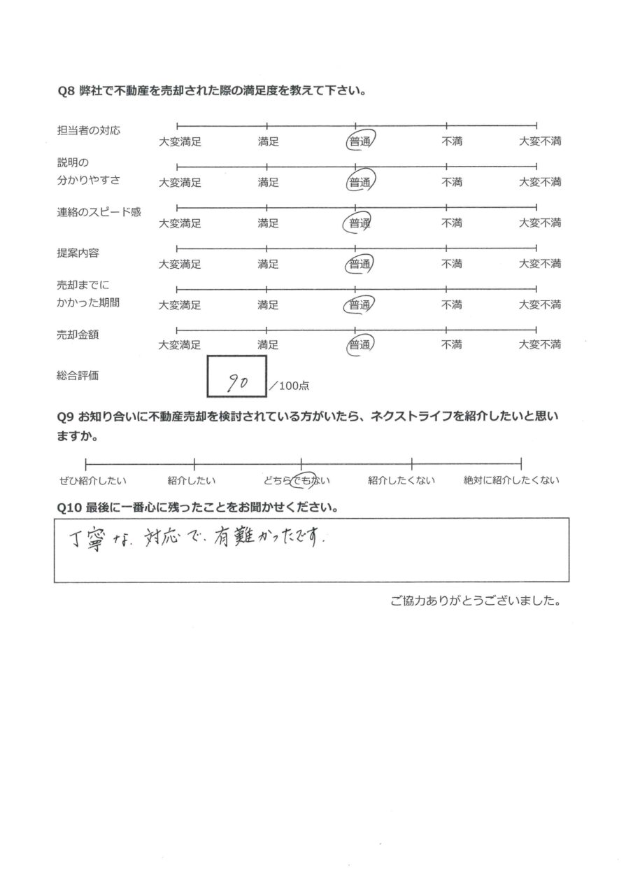 丁寧な対応で有難かった【総社市三須】 アンケート裏面
