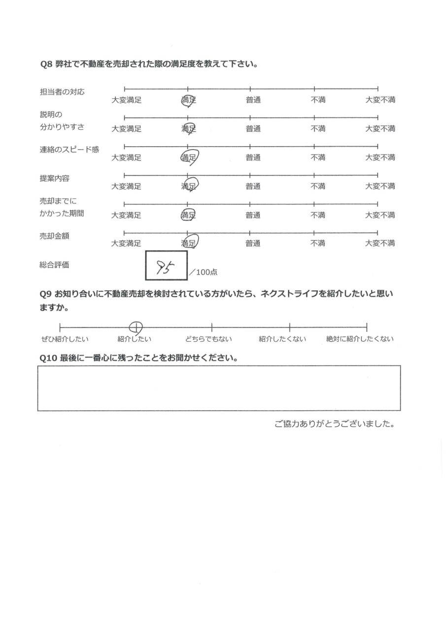 スムーズに進んだ【倉敷市堀南】 アンケート裏面