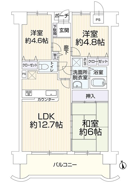 朝日プラザ倉敷エグゼ14　1305号室 間取り図