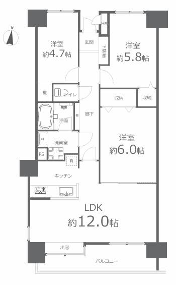 ライオンズマンション倉敷　902号室 間取り図
